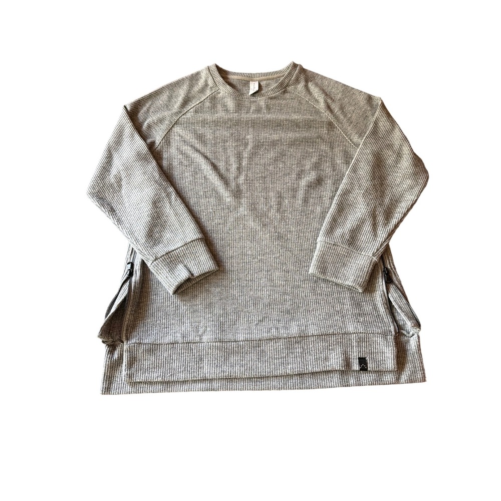 Varley Pullover Heather Grey Ribbed Side Zip Raglan Sleeve Sweater Size M